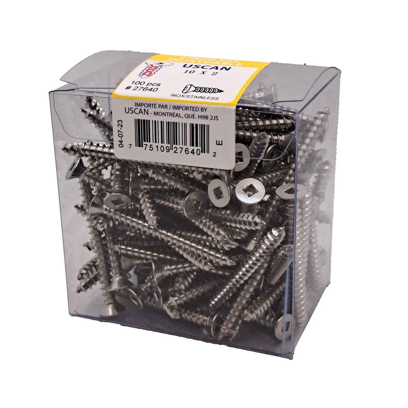 Vis en acier inoxydable  tte plate pour mtal, #10 x 2" (100 units)