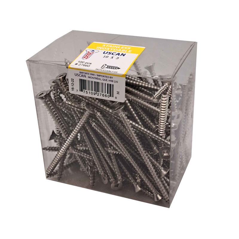 Vis en acier inoxydable  tte plate pour mtal, #10 x 3" (100 units)