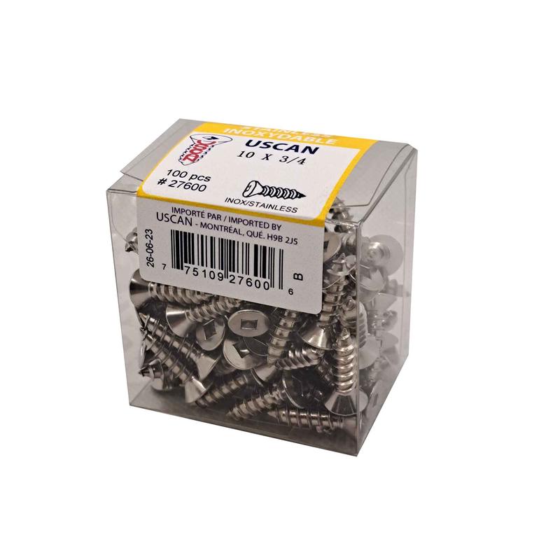 Vis en acier inoxydable  tte plate pour mtal, #10x 3/4" (100 units)