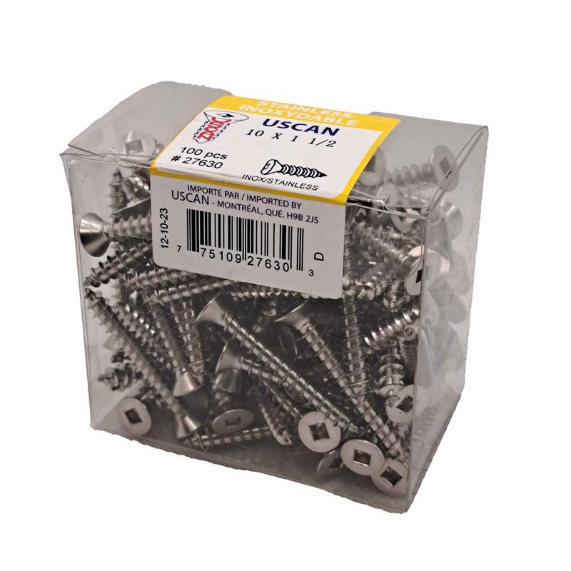 Vis en acier inoxydable  tte plate pour mtal, #10x1-1/2" (100 units)