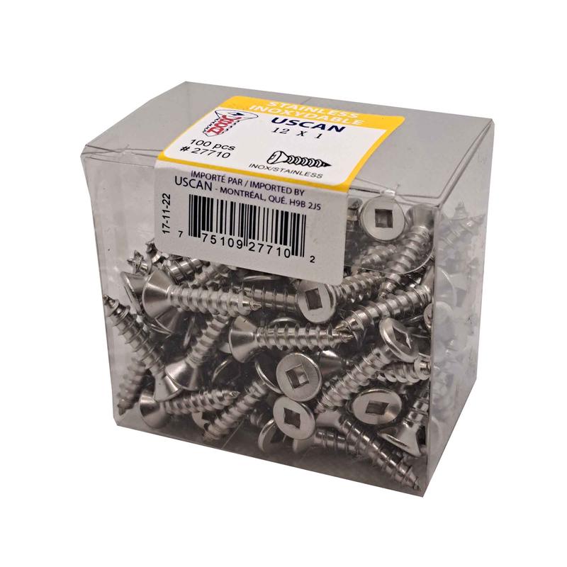 Vis en acier inoxydable  tte plate pour mtal, #12 x 1" (100 units)
