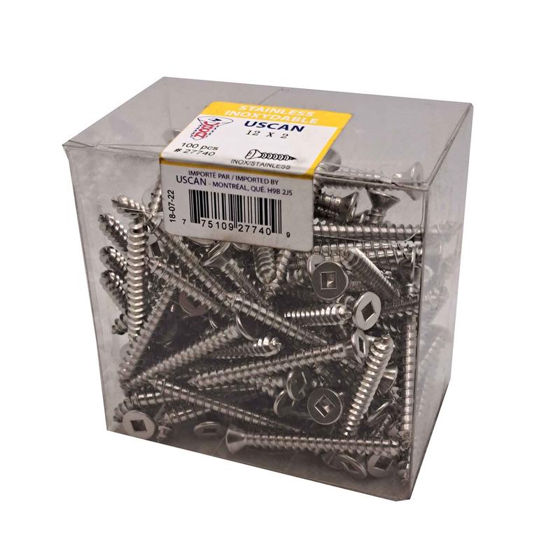 Vis en acier inoxydable  tte plate pour mtal, #12 x 2" (100 units)