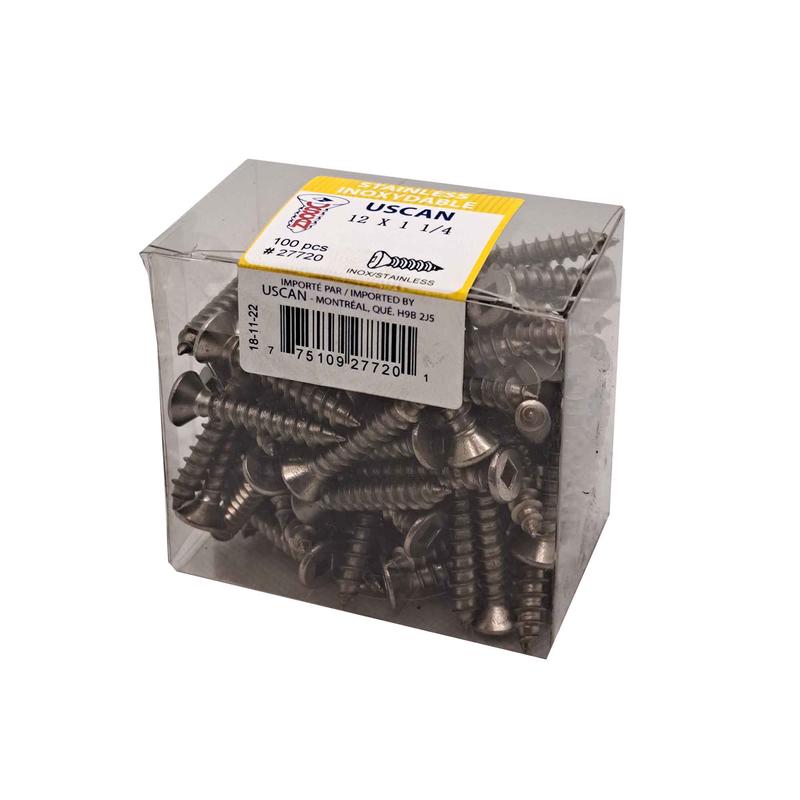 Vis en acier inoxydable  tte plate pour mtal, #12x1-1/4" (100 units)