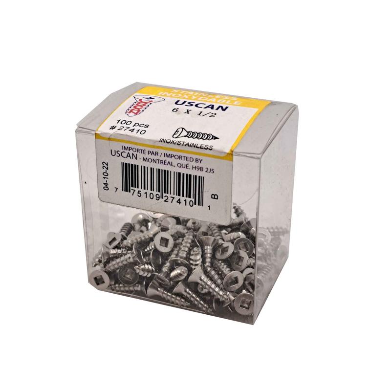 Vis en acier inoxydable  tte plate pour mtal, #6x 1/2" (100 units)