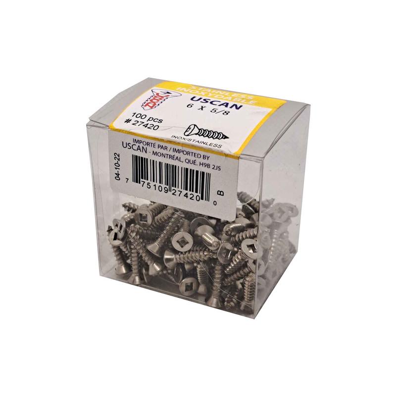 Vis en acier inoxydable  tte plate pour mtal, #6x 5/8" (100 units)