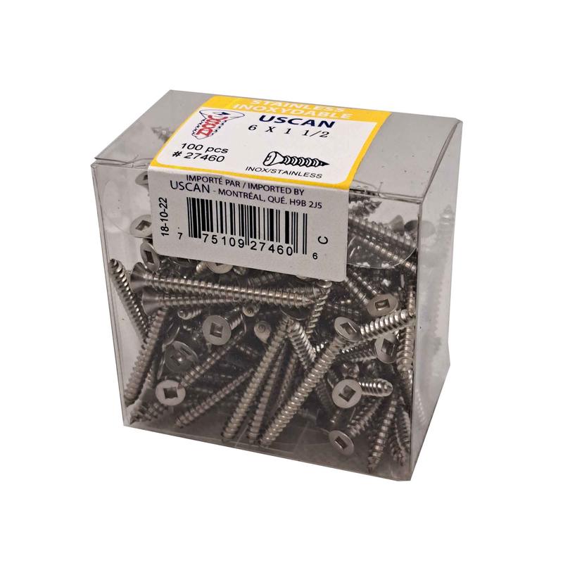 Vis en acier inoxydable  tte plate pour mtal, #6x1-1/2" (100 units)