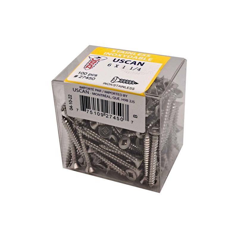 Vis en acier inoxydable  tte plate pour mtal, #6x1-1/4" (100 units)