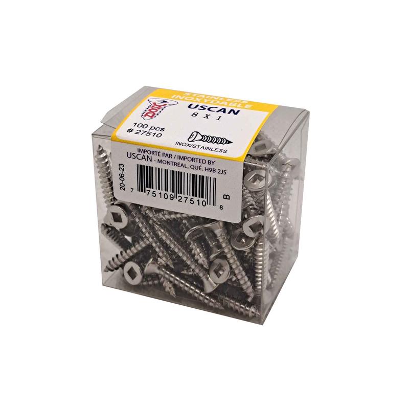 Vis en acier inoxydable  tte plate pour mtal, #8 x 1" (100 units)