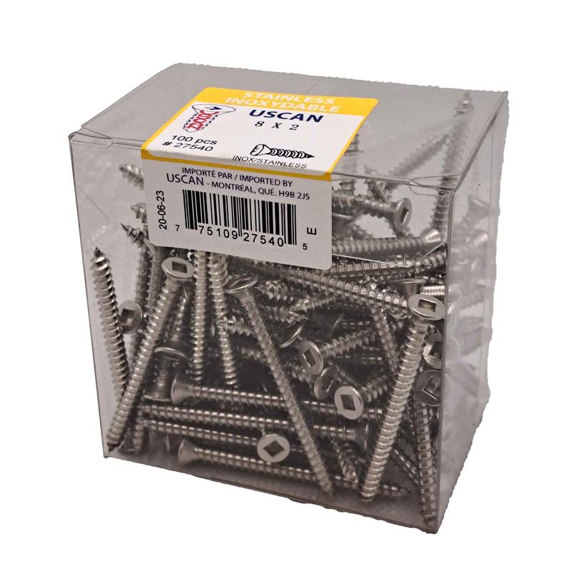 Vis en acier inoxydable  tte plate pour mtal, #8 x 2" (100 units)