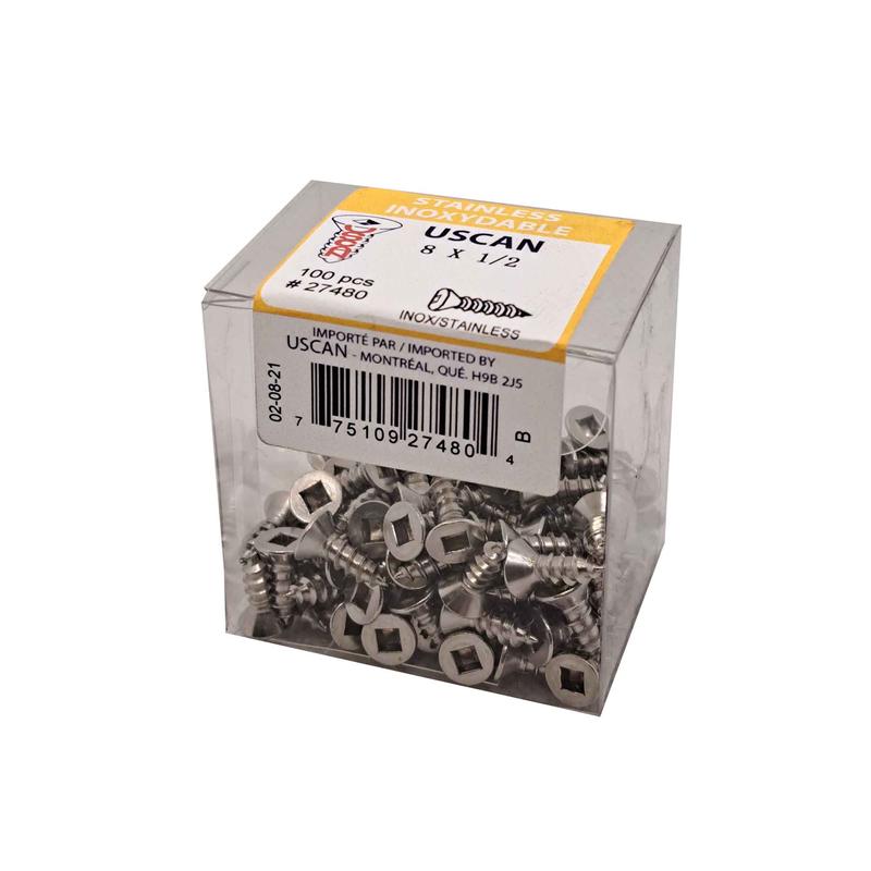 Vis en acier inoxydable  tte plate pour mtal, #8x 1/2" (100 units)