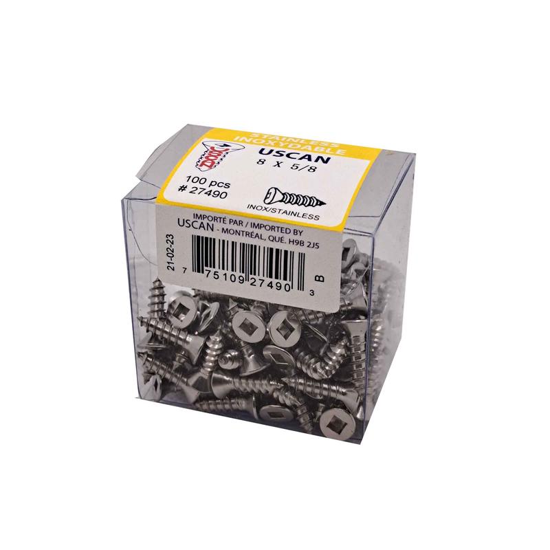 Vis en acier inoxydable  tte plate pour mtal, #8x 5/8" (100 units)