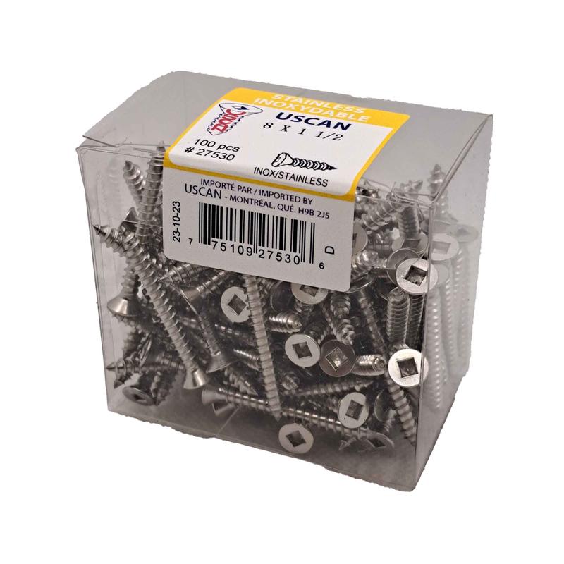 Vis en acier inoxydable  tte plate pour mtal, #8x1-1/2" (100 units)