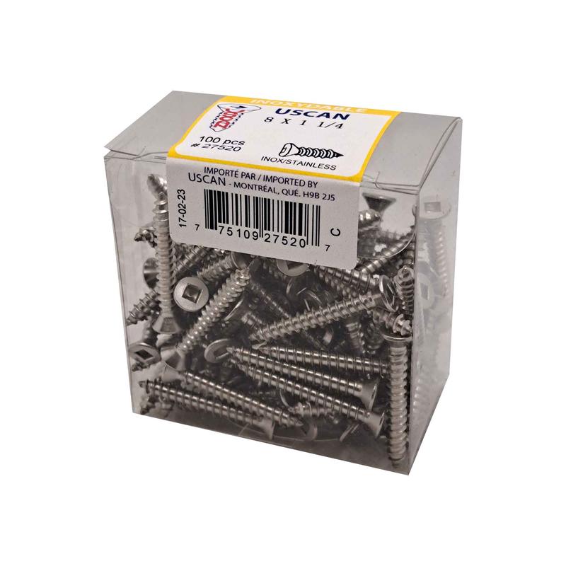 Vis en acier inoxydable  tte plate pour mtal, #8x1-1/4" (100 units)