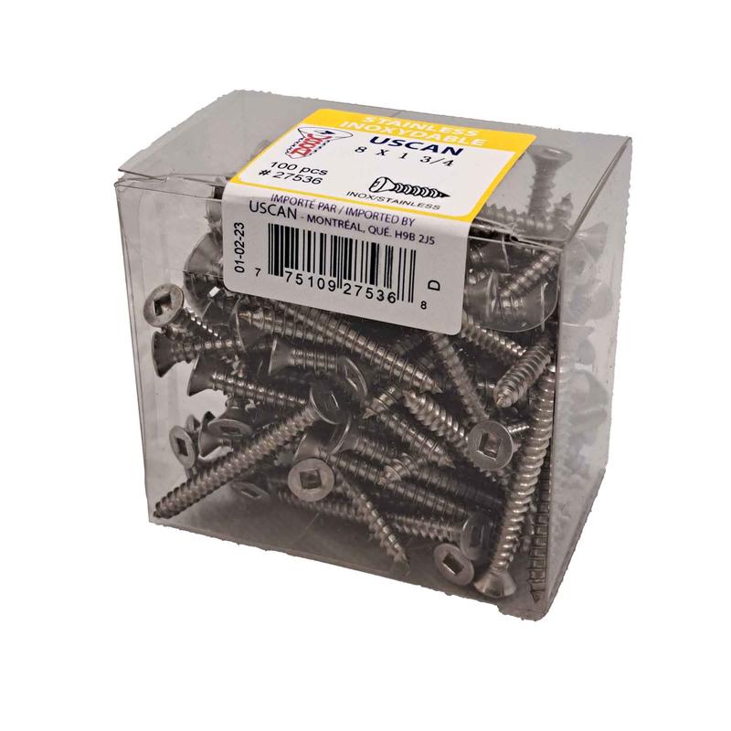 Vis en acier inoxydable  tte plate pour mtal, #8x1-3/4" (100 units)