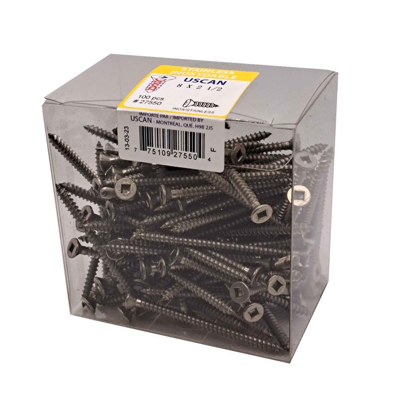 Vis en acier inoxydable  tte plate pour mtal, #8x2-1/2" (100 units)