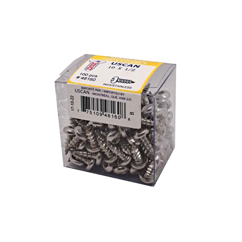 Vis en acier inoxydable  tte ronde pour mtal, #10 x 1/2" (100 units)