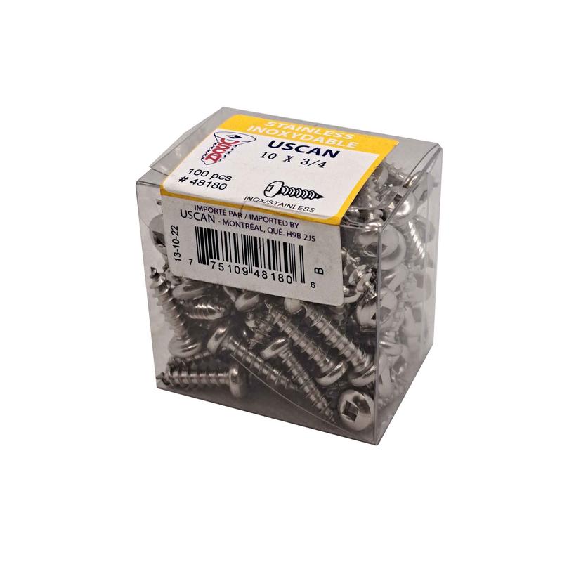 Vis en acier inoxydable  tte ronde pour mtal, #10 x 3/4" (100 units)