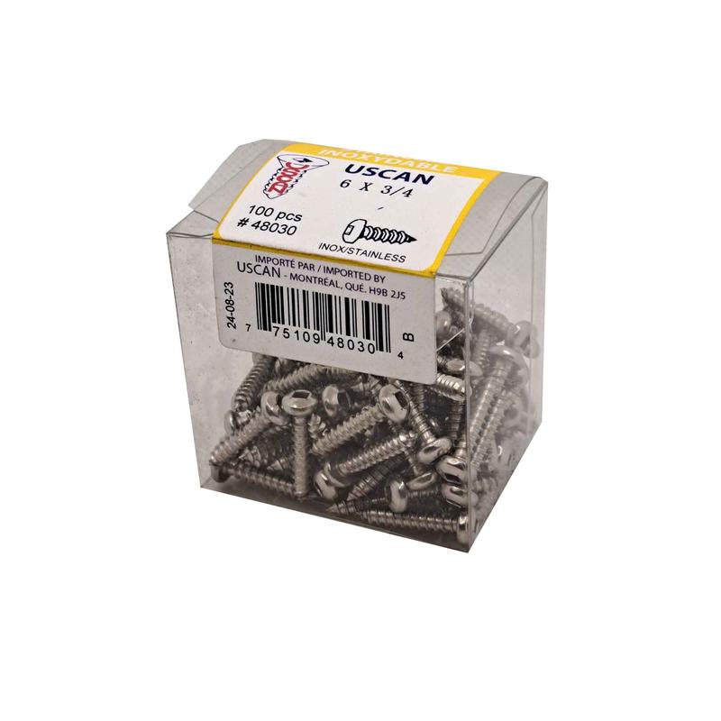 Vis en acier inoxydable  tte ronde pour mtal, #6 x 3/4" (100 units)