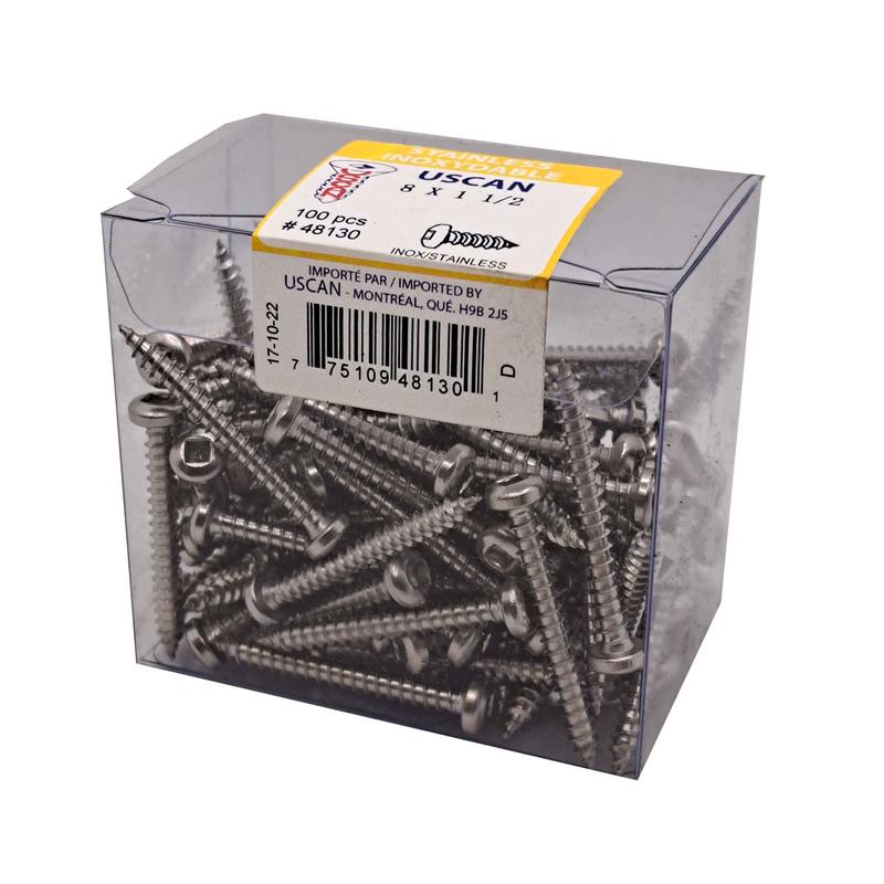 Vis en acier inoxydable  tte ronde pour mtal, #8 x 1-1/2" (100 units)