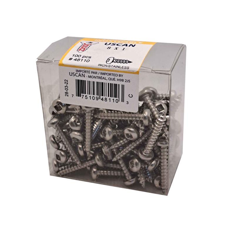 Vis en acier inoxydable  tte ronde pour mtal, #8 x 1" (100 units)