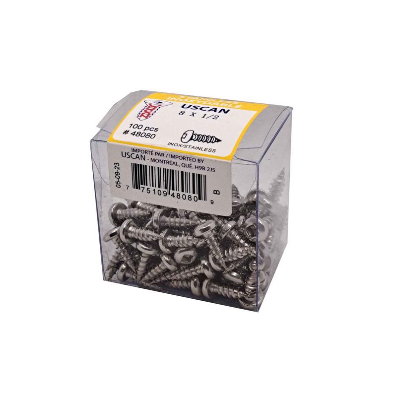 Vis en acier inoxydable  tte ronde pour mtal, #8 x 1/2" (100 units)