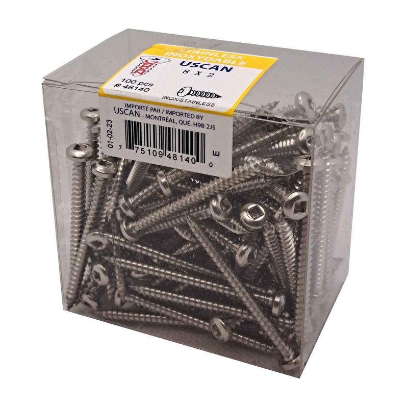 Vis en acier inoxydable  tte ronde pour mtal, #8 x 2" (100 units)