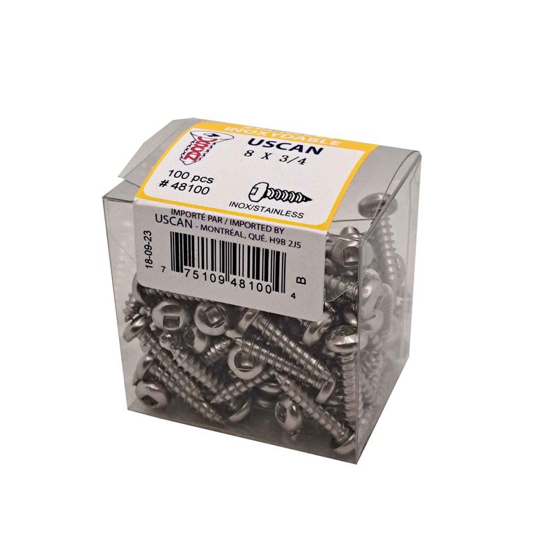 Vis en acier inoxydable  tte ronde pour mtal, #8 x 3/4" (100 units)