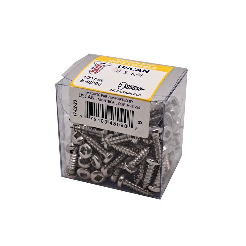 Vis en acier inoxydable  tte ronde pour mtal, #8 x 5/8" (100 units)
