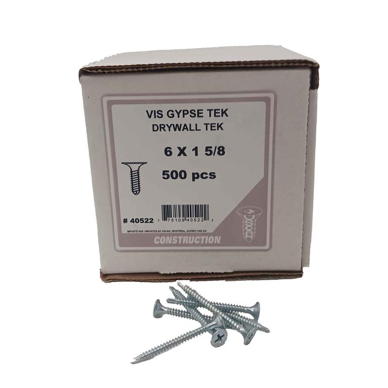 Vis plaque zinc pour cloisons sches "Tek" typeS-12, #6 x 1-5/8" (500 units)