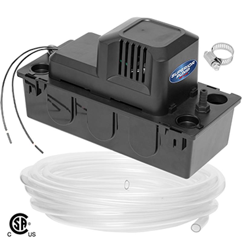 Superior Pump 1/50 HP Condensate Pump with Safety Switch, 20 ft. Tubing, Black