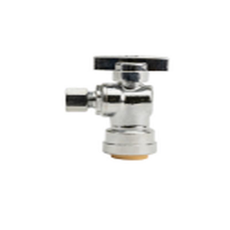 Quick Fitting 1/2 x 1/4 OD. Chrome Plated, 1/4 Turn Straight Stop Valve