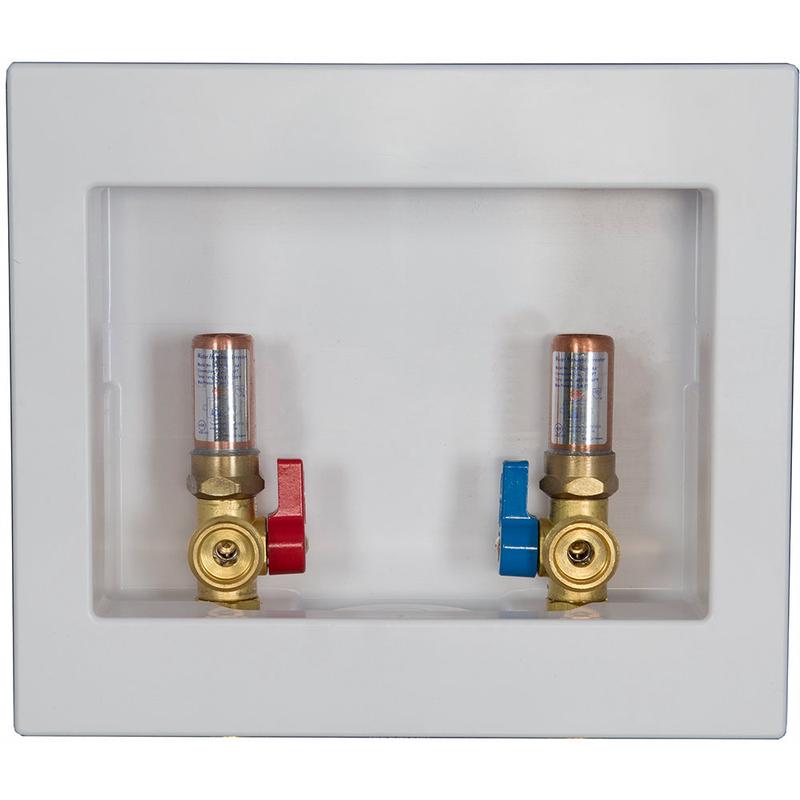 Braxton Harris Company 1/2 Pex Washing Box w/ Qtr Turn Arrester Valves- Center Drain- Lead Free
