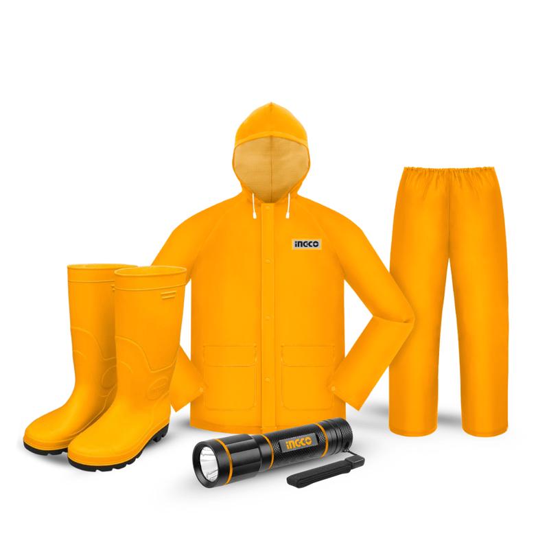 Rain Ready Kit - Safety Rain Boots, Rain Suit & Waterproof LED Flashlight