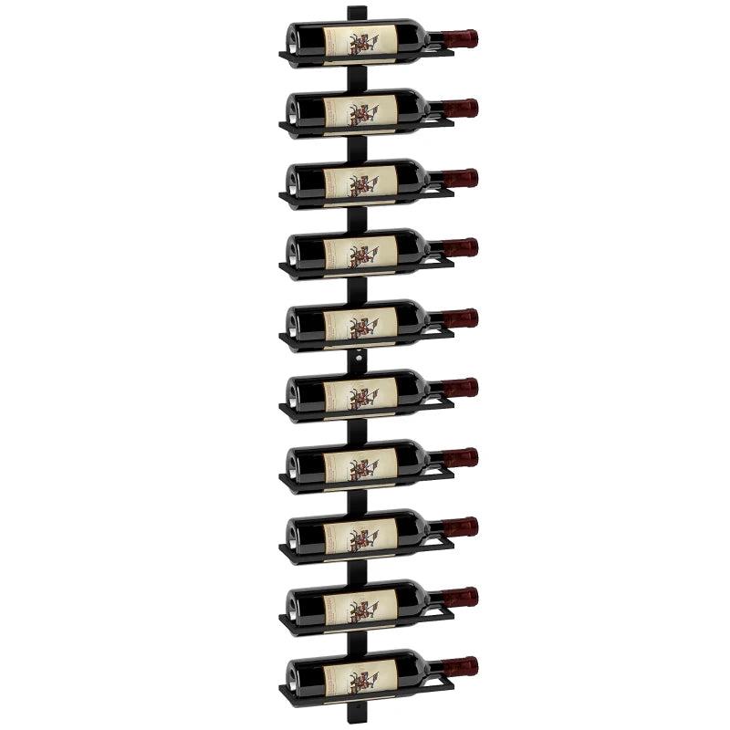 10-Tier Wall Mount Wine Rack - Steel Wine Bottle Holder for Kitchen, Dining Room & Home Bar - Black Display Rack