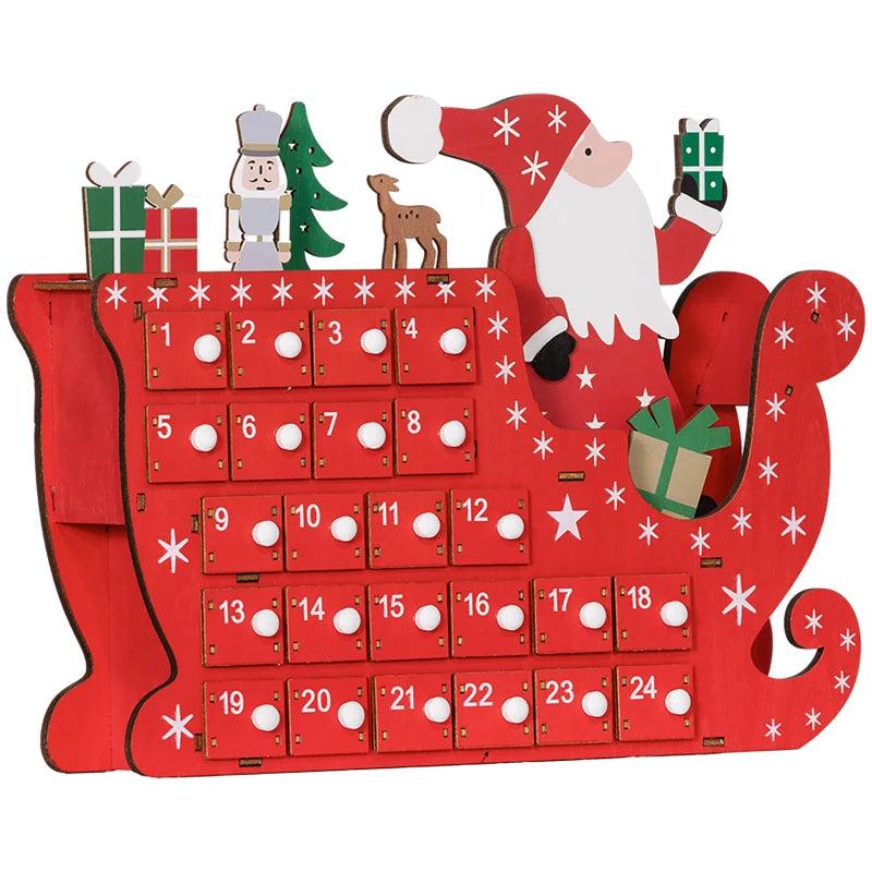 24-Drawer Reusable Santa Sleigh Advent Calendar - Festive Christmas Countdown for Kids & Family Holiday Decor