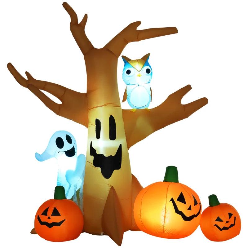 240cm Halloween Inflatable Tree with Ghost, 3 Pumpkins & Owl - Scary LED Holiday Decoration for Indoor & Outdoor