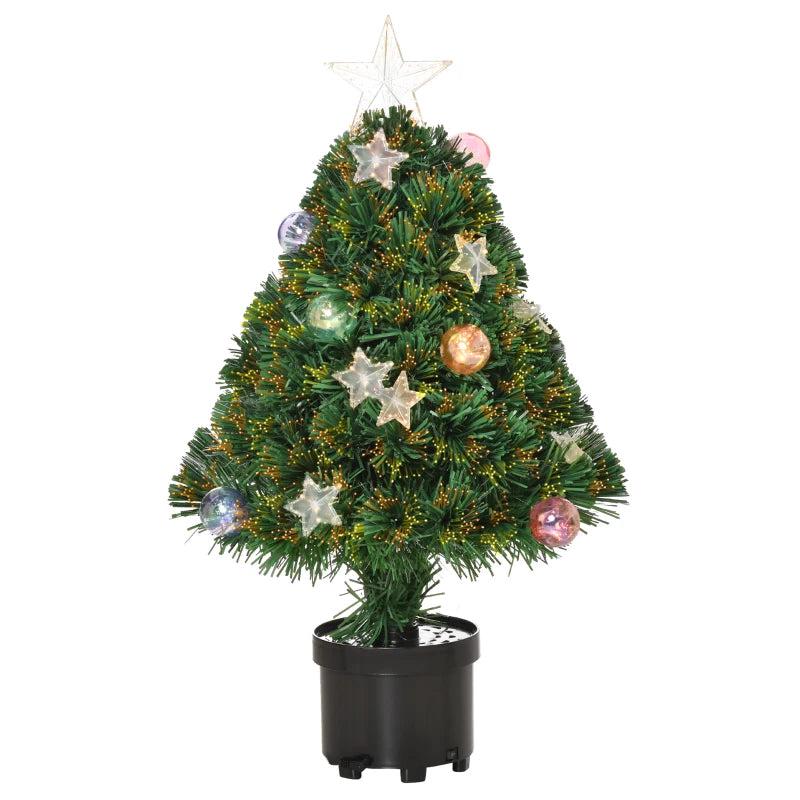 2FT Pre-lit Artificial Christmas Tree - Multicoloured Fibre Optic Xmas Decoration with LED Lights for Table Desk - Green
