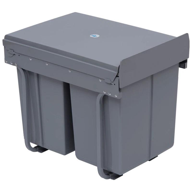 40L Pull Out Kitchen Recycling Bin with Soft Close - Grey Trash Can (1x20L + 2x10L) for Cabinets