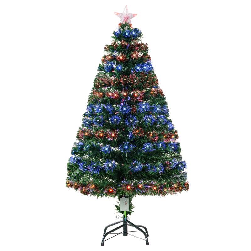 4ft Prelit Artificial Christmas Tree with Multi-Colored Fiber Optic LED Lights - Festive Holiday Home Decoration, Green Xmas Tree