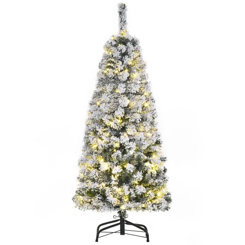 4FT Prelit Snow Flocked Christmas Tree with Warm White LED Lights - Festive Green & White Holiday Home Decoration
