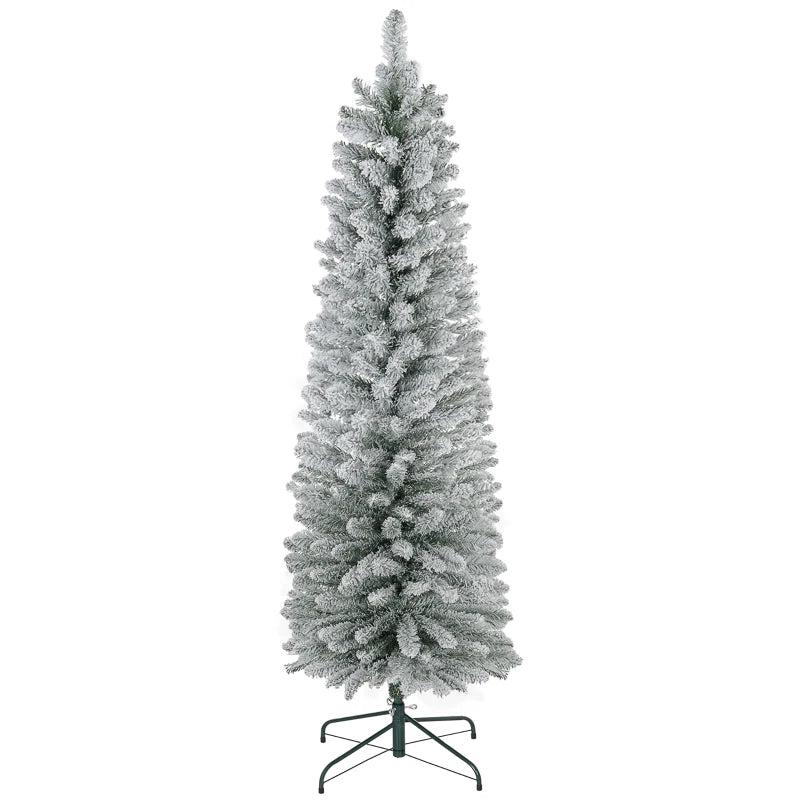 5ft Snowy Pencil Christmas Tree - Elegant White Artificial Holiday Decor for Festive Home Decoration