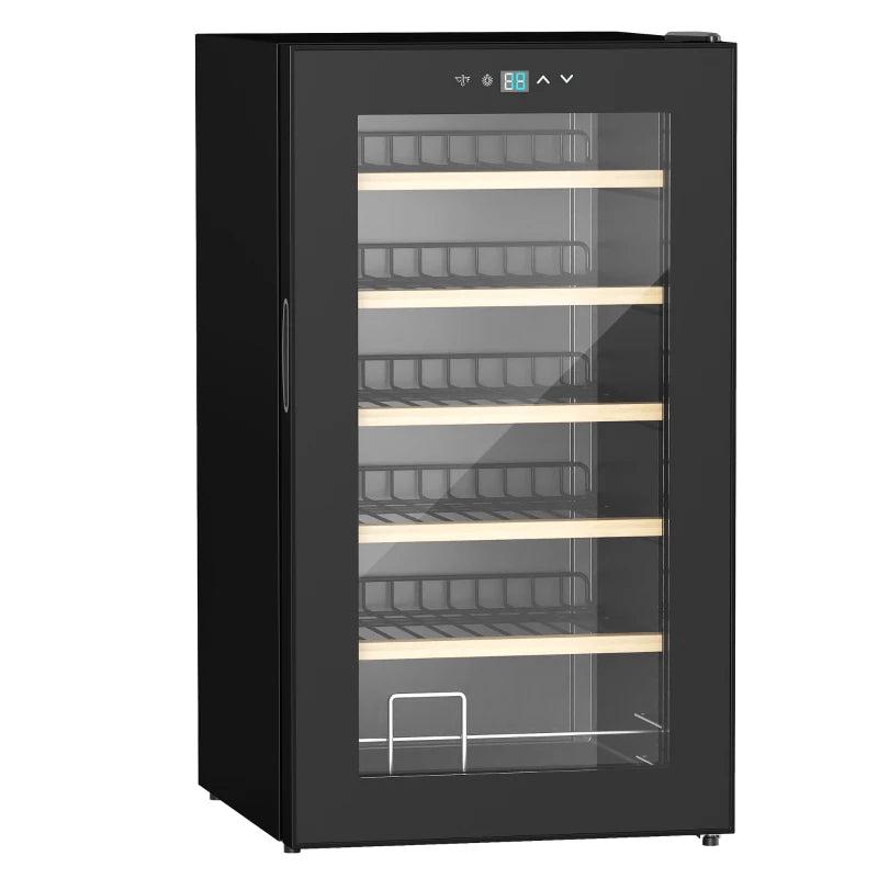65L 24 Bottle Wine Fridge - Freestanding Cooler with Glass Door, LED Light, Digital Touch Screen & Temperature Control - Black