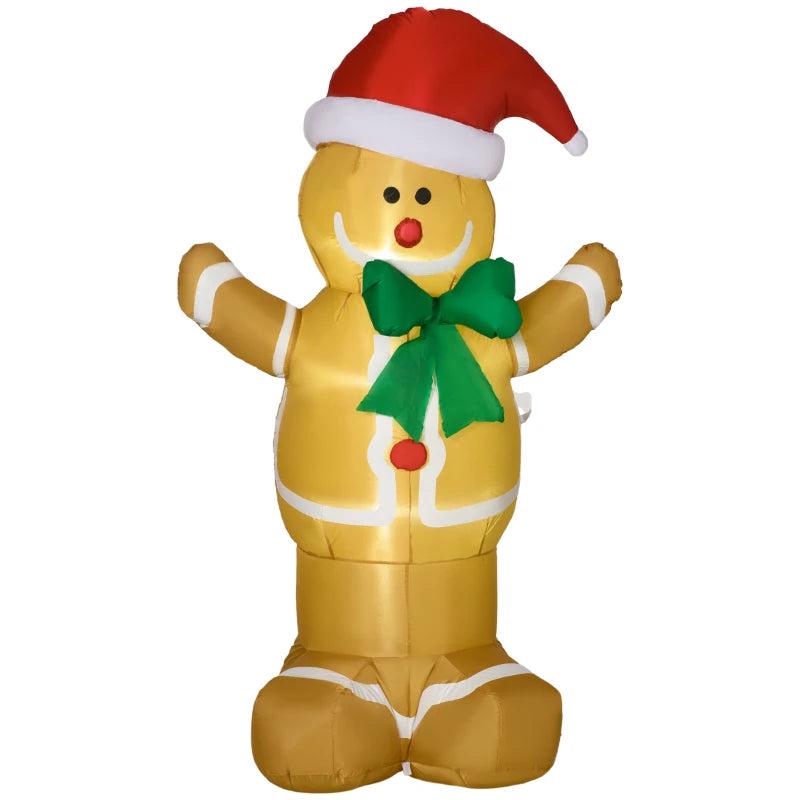 6ft Christmas Inflatable Gingerbread Man with Santa Hat - Safe Outdoor Decoration with LED Lights & Accessories
