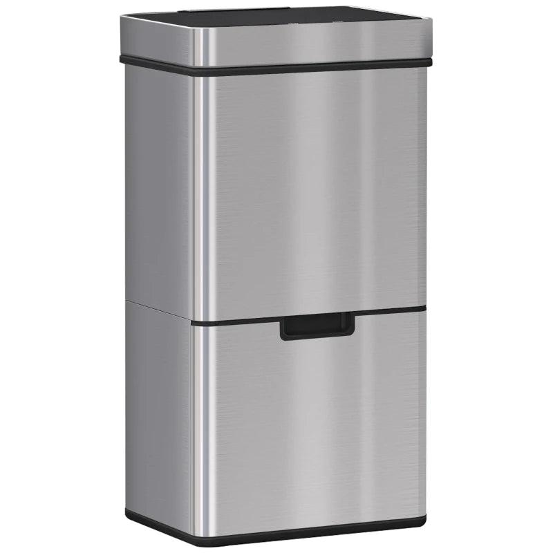 72L Stainless Steel Recycling Sensor Bin - 3 Compartments for Wet/Dry Waste, Removable Lid - Ideal Kitchen Home Solution