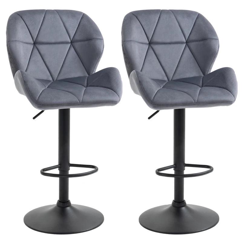 Adjustable Bar Stools Set of 2 - Armless Upholstered Swivel Counter Chairs with Back & Footrest in Dark Grey