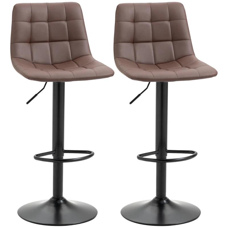 Adjustable Bar Stools Set of 2 - Swivel PU Leather Tufted Breakfast Bar Chairs for Kitchen Counter, Brown