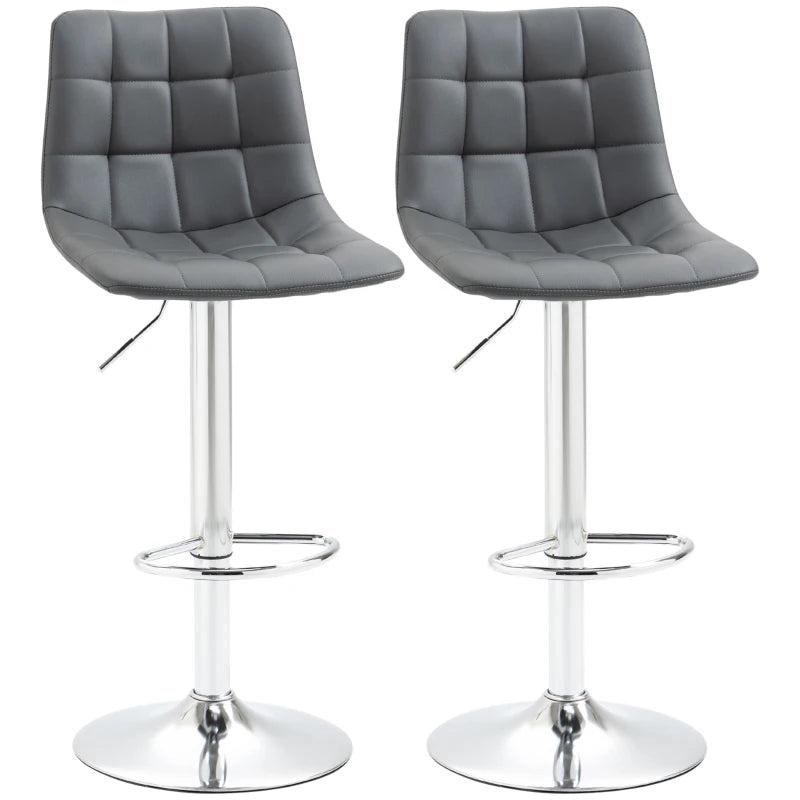 Adjustable Bar Stools Set of 2 - Swivel PU Leather Tufted Breakfast Bar Chairs for Kitchen Counter, Grey