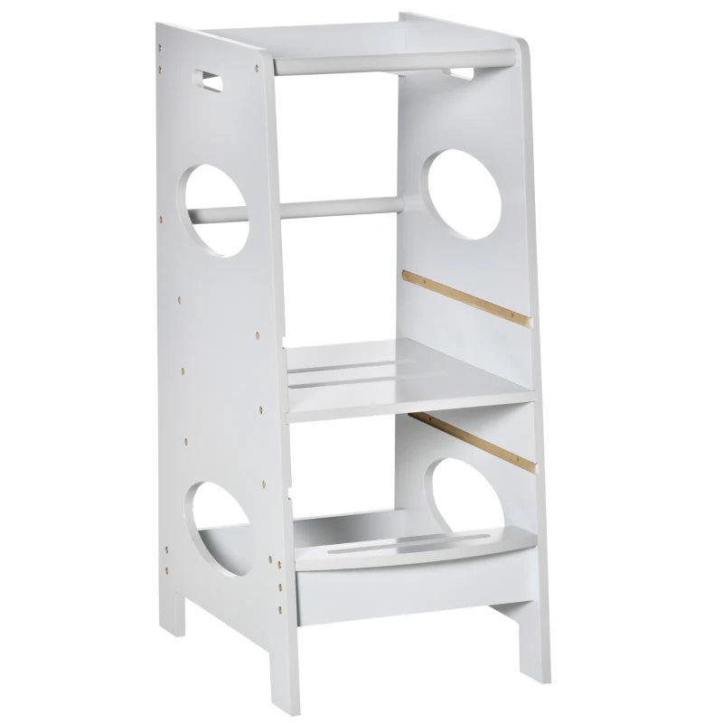 Adjustable Kids Step Stool - Toddler Kitchen Tower with Safe Standing Platform, Grey - Perfect for Little Helpers!