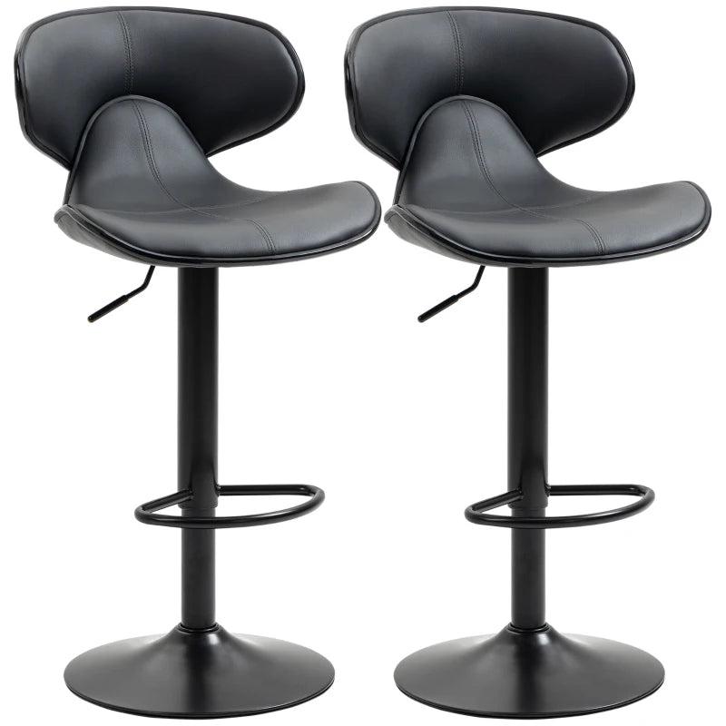 Adjustable Swivel Bar Stools Set of 2 - Modern Kitchen Counter Chairs with Footrest & Backrest, Steel Frame, Grey