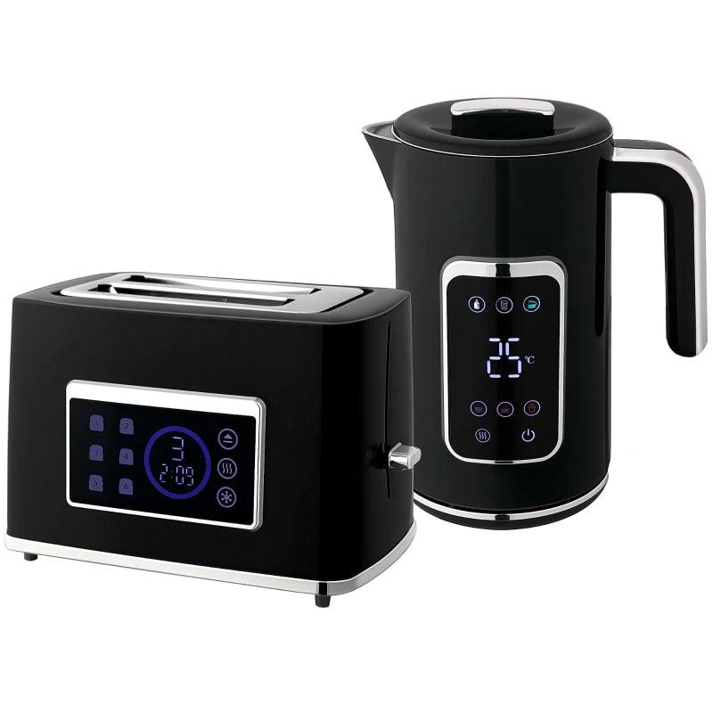 Premium Black Touch Screen Kettle and Toaster Set - Modern Kitchen Appliances for Effortless Cooking and Stylish Design